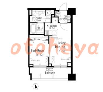 グランドピアノ可の賃貸物件 1 LDK 18.4万円の図面１