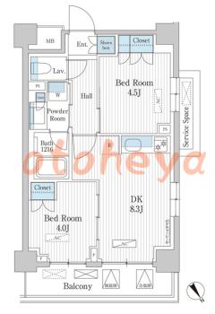 防音室のある楽器可 賃貸物件 2 DK 21.2万円の図面１