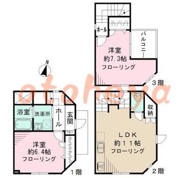 防音室のある楽器可 賃貸物件 2 LDK 18万円の図面１