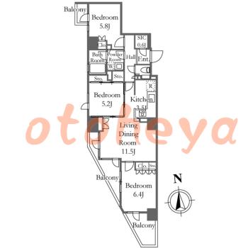 楽器可の賃貸物件 3 LDK 34万円の図面１
