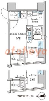 楽器可の賃貸物件 1 DK 15万円の図面１
