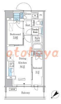 楽器可の賃貸物件 2 DK 18.4万円の図面１
