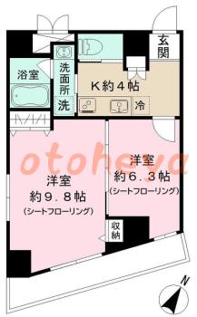 防音室のある楽器可 賃貸物件 2 K 17.6万円の図面１
