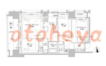 防音室のある楽器可 賃貸物件 2 SLDK 41.5万円の図面１