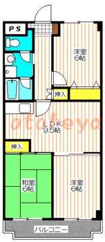 楽器可の賃貸物件 3 DK 9.4万円の図面１