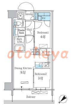 楽器可の賃貸物件 2 DK 18.6万円の図面１