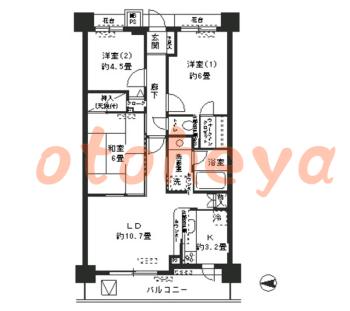 防音室のある楽器可 賃貸物件 3 LDK 13.9万円の図面１