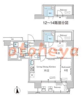 防音室のある楽器可 賃貸物件 2 LDK 26.8万円の図面１