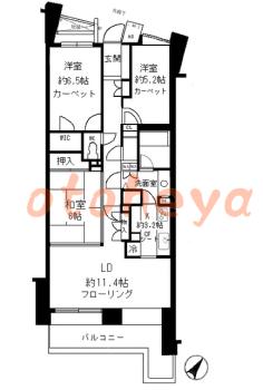 防音室のある楽器可 賃貸物件 3 LDK 19万円の図面１