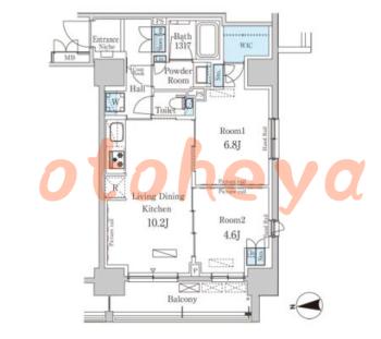 防音室のある楽器可 賃貸物件 2 LDK 22.4万円の図面１