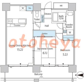 楽器可の賃貸物件 2 LDK 21.4万円の図面１