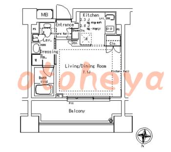 楽器可の賃貸物件 1 K 12.6万円の図面１