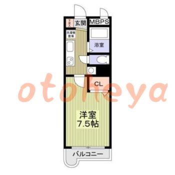 防音室のある楽器可 賃貸物件 1 K 7.9万円の図面１