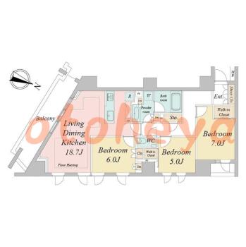 グランドピアノ可の賃貸物件 3 LDK 45.5万円の図面１