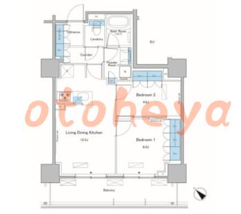 楽器可の賃貸物件 2 LDK 22.2万円の図面１