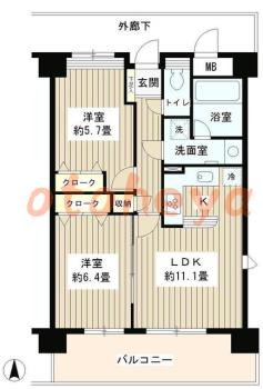 防音室のある楽器可 賃貸物件 2 LDK 23.5万円の図面１