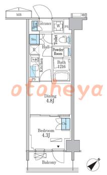 楽器可の賃貸物件 1 DK 14万円の図面１