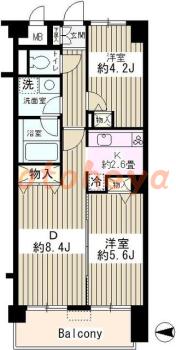 防音室のある楽器可 賃貸物件 2 DK 13万円の図面１