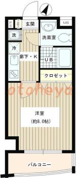 楽器可の賃貸物件 1 K 8.6万円の図面１