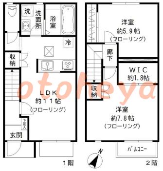 防音室のある楽器可 賃貸物件 2 LDK 13.8万円の図面１