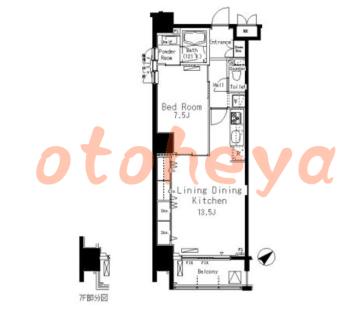 防音室のある楽器可 賃貸物件 1 LDK 21万円の図面１