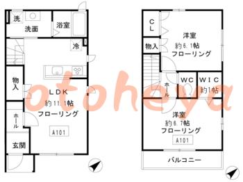 防音室のある楽器可 賃貸物件 2 LDK 13万円の図面１