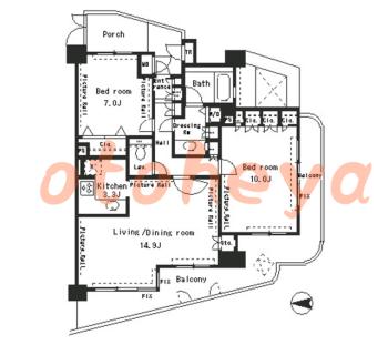 楽器可の賃貸物件 2 LDK 33.5万円の図面１