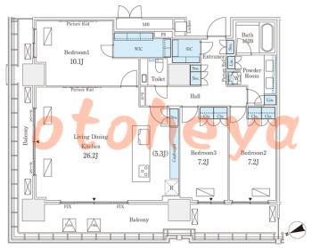 グランドピアノ可の賃貸物件 3 LDK 102万円の図面１