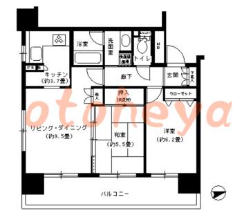 楽器可の賃貸物件 2 LDK 23.5万円の図面１