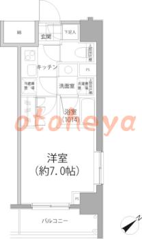 防音室のある楽器可 賃貸物件 1 K 7.9万円の図面１
