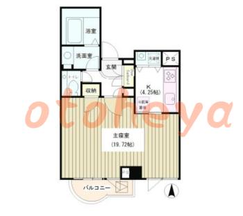 楽器可の賃貸物件 1 K 25.5万円の図面１