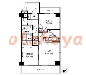 楽器可の賃貸物件 2 LDK 15.5万円の図面１