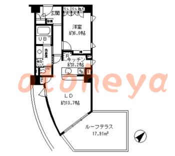 楽器可の賃貸物件 1 LDK 32.5万円の図面１