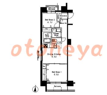 楽器可の賃貸物件 2 DK 16.9万円の図面１
