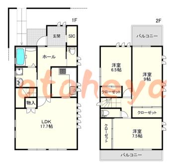 防音室のある楽器可 賃貸物件 3 LDK 35万円の図面１