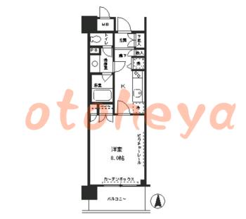 楽器可の賃貸物件 1 K 9.8万円の図面１