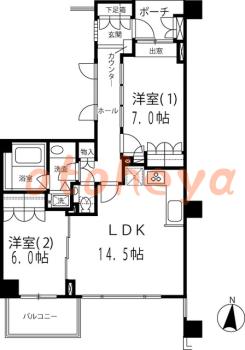 楽器可の賃貸物件 2 LDK 26万円の図面１