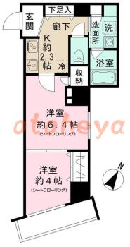 防音室のある楽器可 賃貸物件 2 K 15.9万円の図面１