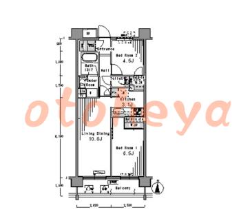 防音室のある楽器可 賃貸物件 2 LDK 19.9万円の図面１