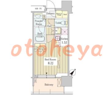 楽器可の賃貸物件 1 K 13.9万円の図面１