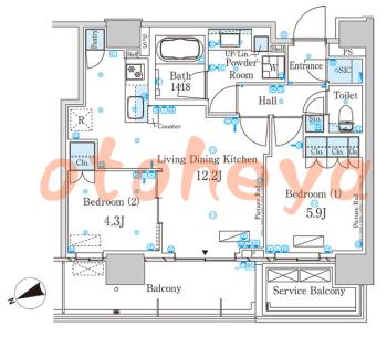 楽器可の賃貸物件 2 LDK 28.5万円の図面１
