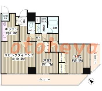 楽器可の賃貸物件 2 LDK 28.5万円の図面１