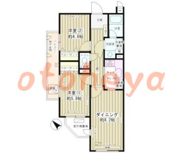 グランドピアノ可の賃貸物件 2 LDK 12.7万円の図面１