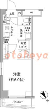 楽器可の賃貸物件 1 K 9.8万円の図面１