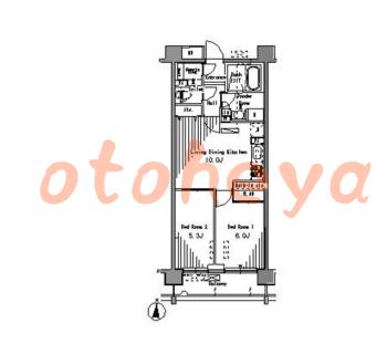 防音室のある楽器可 賃貸物件 2 LDK 19.7万円の図面１