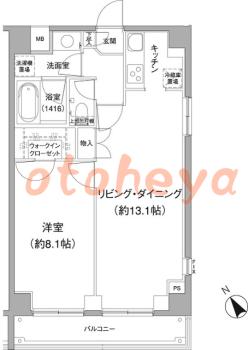 楽器可の賃貸物件 1 LDK 18.1万円の図面１