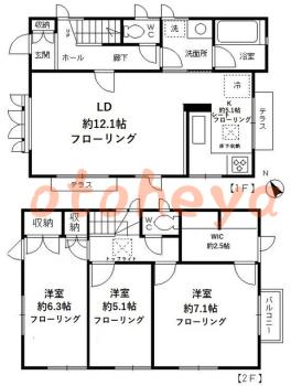 グランドピアノ可の賃貸物件 3 LDK 23.5万円の図面１