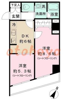 防音室のある楽器可 賃貸物件 2 DK 19.1万円の図面１