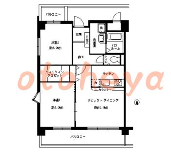 防音室のある楽器可 賃貸物件 2 LDK 19.9万円の図面１