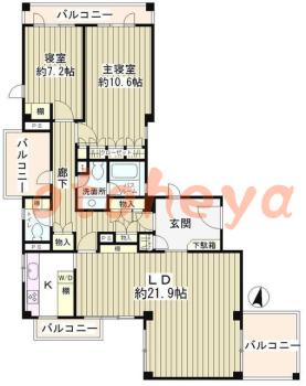 グランドピアノ可の賃貸物件 2 LDK 34万円の図面１